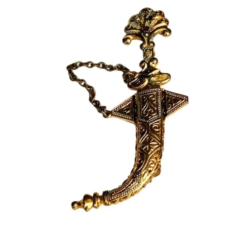 Vintage Damascene Sword Brooch Pin